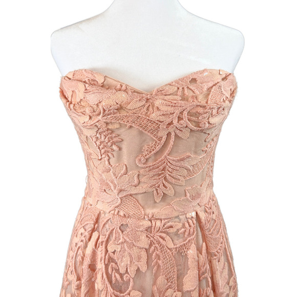 Marchesa Notte Dress Blush Pink Maxi Gown Applique Floral Lace Sequin Sz4 - Picture 10 of 12